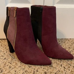 Burgundy/black zipper booties - never worn